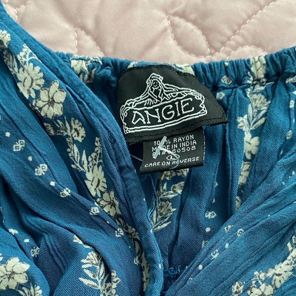 Blue Floral Stripe Wide-Leg Jumpsuit open slit - Picture 4 of 4